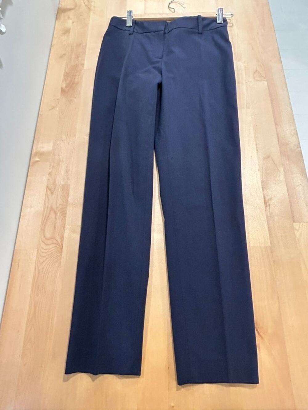 Theory Womens 0 Navy Blue Cotton Silk Blend Straight Leg Dress Pants USA